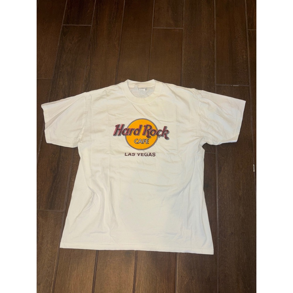 Vintage 90s Hard Rock Cafe T Shirt Large White Las Vegas Graphic Souvenir Tee